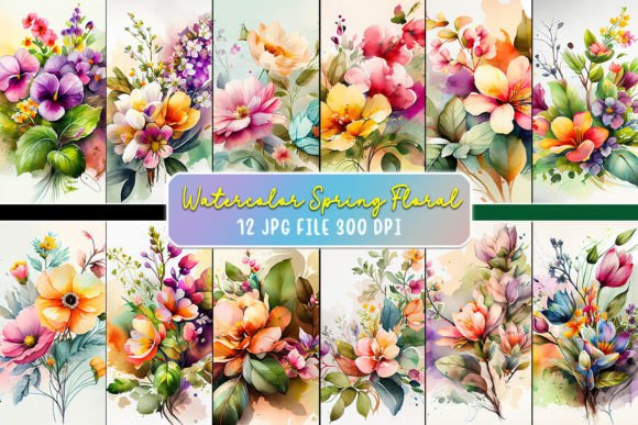 Download Watercolor Spring Floral Background JPG - Premium Bundle