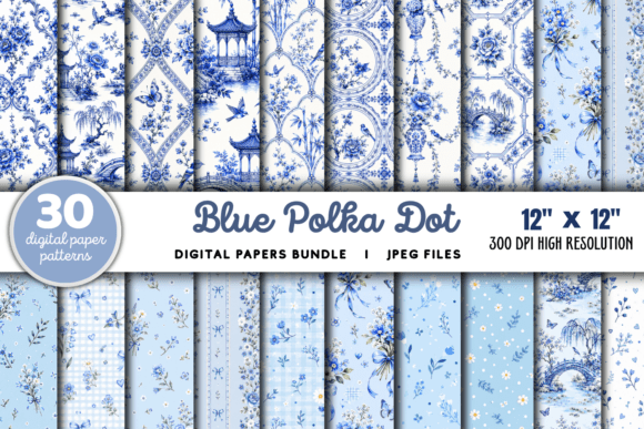 Download Blue Polka Dot Digital Patterns Bundle - Premium Resources